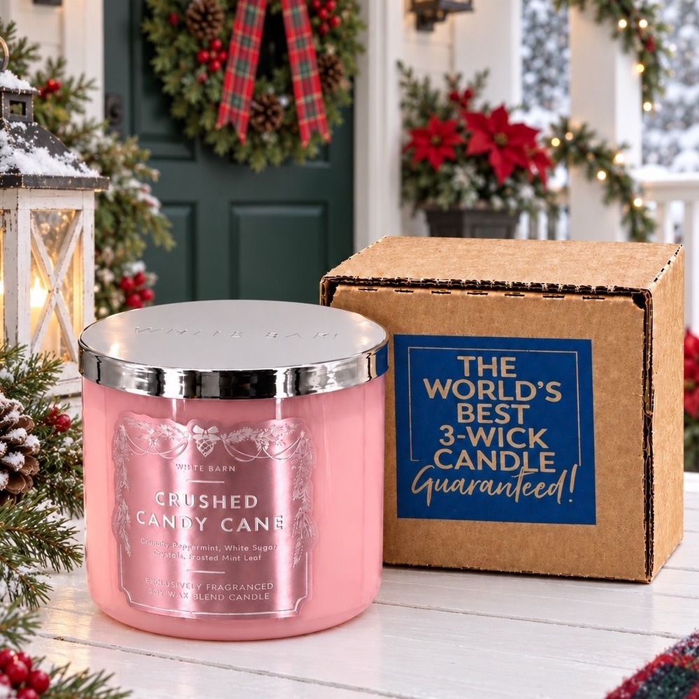 White Barn Crushed Candy Cane 3-Wick Scented Soy Wax Blend Candle Pink 110-28
